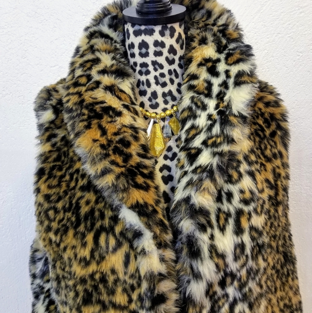 Vintage Cajon Faux Fur Animal Print Vest L (M808)